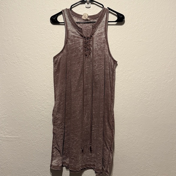 White Crow Lace Up Tank Top Dress Mauve Buckle Size XL Side Pockets Comfy Boho - Picture 2 of 7